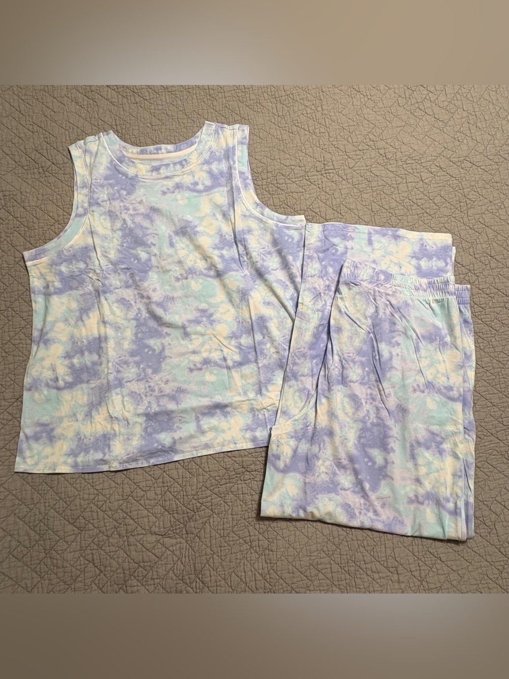 Carole Hochman Pajama Set Medium Blue Tie Dye Tank Top Wide Leg Lounge Pants L